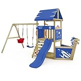 Wickey Spielturm DinkyHouse Piratenschiff - Blaue Rutsche & Plane - Kinder Kletterturm für den Garten aus Massivholz - 372x317x247 cm