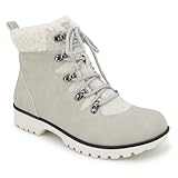 JBU Damen Polen Schnürstiefelette mit Kunstfell, modisch, bequem, wasserdicht, Steinweiß, Größe 40
