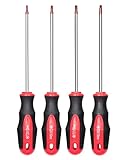 4-teiliges Torx-Schraubendreher-Set mit magnetischer Spitze, 4 Torx-Sternschraubendreher, T20, T25, T27, T30, rote Spitze | Rot, glänzend, S2-Stahl