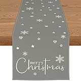 YCOLL Weihnachtsdeko Tisch Tischläufer Weihnachten Tischläufer Beige Winter Wasserabweisend Tischläufer Modern Weihnachtstischläufer für Drinnen und Draußen Party Küche Esstisch Dekoration