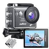 Jadfezy WiFi Action Cam HD 1080P, 12MP Action Kamera Weitwinkel 2 'LCD-Bildschirm, Unterwasserkamera wasserdicht bis 30m/98FT mit 2×1050 mAh Batterien und Zubehör Kit für Helm und Fahrrad usw.