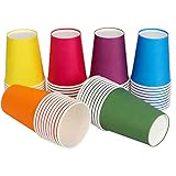 PALUDO 60 Stück Bunte Pappbecher, 250 ml Mehrfarbig Partybecher, Einwegbecher Biologisch Abbaubar für Partybedarf Kaffee Tee Heißen und Kalten Getränken