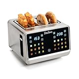 ZACHVO Toaster 4 Scheiben mit Touchscreen & Countdown, Edelstahl Langschlitztoaster mit 2 unabhängigen Temperaturzonen, 3,7 cm extra breite Schlitze, Sandwichhalter & Brötchenaufsatz V4