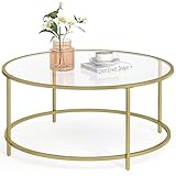 VASAGLE Runder Couchtisch, Wohnzimmertisch mit Stahlgestell, Salontisch, Beistelltisch, golden LGT21G