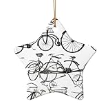 Retro-Fahrrad-Anhänger aus Keramik, sternförmig, handgefertigt, goldfarbene Schnur für Weihnachtsdekoration.