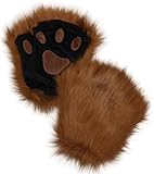Focupaja Pelzige Bärentatzen Wolf Handschuhe - Faux Tier Cosplay Fingerlos, Niedliche Katze, Warme Plüsch Winterhandschuhe - Eine Größe Passt Alle - Kamel