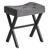 IBUYKE U-förmiger Leinen Eitelkeitshocker, quadratischer Make-up Hocker mit X-Bein, Ottoman Sitz Fußstütze Hocker, Multi-Use als kleiner Beistelltisch, für Schlafzimmer, Wohnzimmer, Dunkelgrau WBD018G