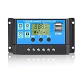Anern 30A Solarladeregler, 12V/24V Solar Ladegerät Controller, Solarpanel Batterie Intelligente Solarregler PWM mit 5V Dual USB Port LCD Anzeige Automatische Parameter