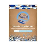 OceanWash Waschmittelblätter Sensitiv, Waschblätter Waschmaschine für alle Textilien und Farben, Waschtücher biologisch abbaubar, Laundry Detergent Sheets Vollwaschmittel, 64 Wäschen