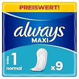 Always Maxi Binden Damen Gr. 1, Normal (9 Damenbinden) weich und super saugfähig, geruchsneutralisierend und Auslaufschutz