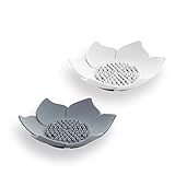 Cawein 2-teilige Seifenschale mit Abfluss, Seifenschale für die Küche, Seifenschale für die Dusche, Seifenschale mit Blütenblatt (weiß und grau)