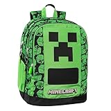 Minecraft – Offizieller Schulrucksack Minecraft, mit 2 großen zentralen Fächern, vorgeformte Vordertasche, Seitentaschen aus Netz, verstellbare gepolsterte Schultergurte, thermogeformte Rückseite und