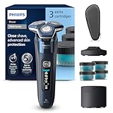 PHILIPS Shaver Series 7000 – Elektrischer Nass- und Trockenrasierer für Herren mit ausklappbarem Trimmer, Reinigungsstation, 4 x Reinigungskartuschen, Ladestation & Reiseetui (Modell S7885/63)