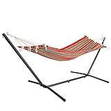 DETEX® Hängematte mit Gestell Strapazierfähig Robust transportabel Outdoor Stabhängematte Reisehängematte Campinghängematte Garten Balkon Rot