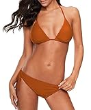 Durio Bikini Damen Push up Sexy 2tlg Bikini Damen Set mit Triangel Bikinihose Breit von Körpchen Verstellbar Karamell 36