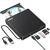 BUNUD Externe CD/DVD Laufwerk mit 2 USB & SD/TF Slots USB 3.0 & Type-C CD DVD Brenner, Optical DVD-Laufwerke Extern für Laptop PC Windows 11 10 Mac MacBook Pro/Air iMac