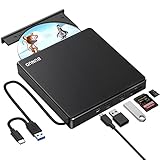 BUNUD Externes CD DVD Laufwerk USB 3.0 & Type-C CD DVD Laufwerk Brenner mit 2 USB & SD/TF Slots, Optical DVD-Laufwerke Extern USB für Laptop PC Windows 11 10 Mac MacBook Pro/Air iMac