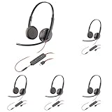 Schnurgebundenes Headset Poly Blackwire 3225 – Noise Cancelling-Mikrofon – Stereo-Design – Verbindung mit PC/Mac/Mobilgeräten über USB-C, USB-A oder 3,5 mm – Kompatibel mit Teams, Zoom (Packung mit 5)
