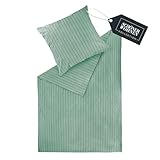 SCHÖNER WOHNEN Flanell Bettwäsche 135x200 Baumwolle Grün - Luxus Bettwäsche-Set 2teilig - kuschelig & weich bestehend aus 1 Bettwäschebezug und 1 Kopfkissenbezug 80x80cm - Öko-Tex Zertifiziert