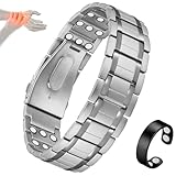 Cigmag Lymphdrainage Magnetarmband Herren Ultrastarke Magnete Reines Titan verstellbar mit Entnahmewerkzeug und Geschenkbox (Silber)