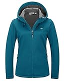33,000ft Damen Fleece Gefütterte Softshelljacke Wasserdichte Funktionsjacke Fahhradjacke mit Kapuze Winddichte Übergangsjacke Windbreaker zum Radfahren, Wandern Dodge Blau 44