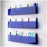 Zeitschriftenhalter aus Acryl, zur Wandmontage, für Kinderzimmer, kleine Räume, Dokumente, Wartezimmer, Zeitungen und Bücherregal, Blau, 3 Stück