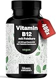 Vitamin B12 hochdosiert - 400 Tabletten mit 500µg Vit B12 + 200µg Folsäure - zertifiziert Laborgeprüft - Vegan & Produziert in Deutschland - Verpackung kann variieren