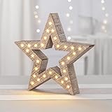 Ideen mit Herz LED-Holz-Stern | Weihnachts-Licht | Winter-Dekoration | Fenster-Beleuchtung | Vintage-Look | 30 warmweiße LEDs | 30 cm x 29,5 cm x 5,3 cm