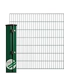 Zaunpaket Doppelstabmattenzaun 6/5/6 Komplettset Moosgrün RAL 6005 Zaunpfosten mit Abdeckleiste (Höhe 80 cm | Länge 15 m)