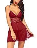 Avidlove Reizende Unterwäsche Negligee Damen BH Set Damen Sexy Nachthemd Damen Lang Weinrot S