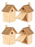 MAZUR 4x Nistkasten zum Aufhängen | Vogelhaus | Bausatz | handgemacht in Europa | für Meisen, Kleinvöge & Wildvögel | Wetterfest aus robusten Kiefernholz | Nisthaus | Hand made | für Garten und Balkon