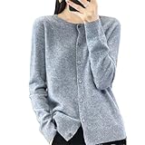 Damen Merino Kaschmir Pullover Lose Rundhals Langarm Cardigan Jumper Top, grau, XL