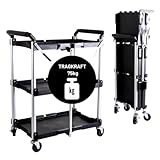 Pallit SERVE Servierwagen mit Rollen 3 Ebenen Rollwagen Tragkraft 75 kg Transportwagen klappbar Küchenwagen 600 x 380 mm Schwarz Multifunktional Küche, Büro, Lager