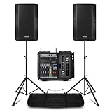 Vonyx PA Anlage Komplettset 1600 Watt – DJ Lautsprecher Set mit Mischpult und 2 Mikrofonen, inkl. Ständern, Bluetooth – Aktivboxen mit Verstärker – PA Lautsprecher Aktiv für Events, Karaoke