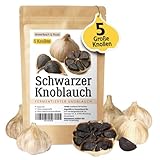 Schwarzer Knoblauch fermentiert aus Spanien, 5 große Knollen fermentierter Knoblauch, Black Garlic, 90 Tage fermentiert, mild und vielseitig zu verwenden und genießen.