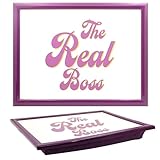 The Leonardo Collection His N Hers Knietablett mit Weihnachtsmotiv Real Boss zum Servieren und Frühstück, bequemes Knietablett mit Sitzsackkissen, langlebige Knietabletts zum Essen auf dem Schoß für