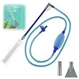 Siphon Bodenreiniger für Aquarien, Mulmsauger Aquarium, Aquarium Sauger, Einstellbares Ventil, Zwei Arten Von Saugköpfen, Wasserwechsel in Sekunden, Während Fische Stressfrei Schwimmen(Blue,2.6M)