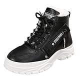 Damen Winterstiefeletten mit dicker Plateau Sohle Fleece Futter warme bequeme Mode Boots für Winter Outdoor Freizeit (Black, 40)