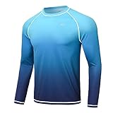 Huayuzh Rashguard UV Shirt Herren Langarmshirt Schwimm Tshirt Schnelltrocknend Atmungsaktiv Surfen Angeln Wandern Top Verlaufsfarbe Blau 4XL