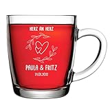 polar-effekt Teetasse aus Glas 340 ml mit personalisierter Gravur - Kaffeebecher aus Borosilikatglas - ideal als Hochzeitsgeschenk - Teeglas für Paare