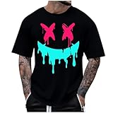 UHouse T Shirt Herren Oversize Tshirt Sommer Longshirt Männer Kurzarm Baumwolle Rundhals Locker Kurzarmshirt Große Größen Sommershirt Leicht Tee Top Schwarz XL