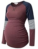 Bhome Langarmshirt Umstands-T-Shirt Colorblock Baseball Tee Casual Schwangerschaft Tunika Top - Rot - Klein