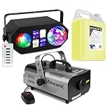 BeamZ Party Set mit S900 Nebelmaschine mit 900 Watt, LEDWAVE 4-in-1 DJ Lichteffekt & 5 L Nebelfluid – & Disco Lichtshow Bühnenbeleuchtung mit Soundsteuerung & Fernbedienung – Komplett Partyset
