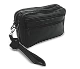 XXL HANDGELENKTASCHE LEDER - Herrentasche Handtasche Umhängetasche Tasche Gürteltasche Bag Schwarz Damen Herren Tragegurt Handschlaufe Reißverschluss Männer Frauen