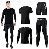 Kompressionsanzug Herrenanzug Trainingsanzug 4-teiliges Herren atmungsaktives Sportswear Laufanzug Kurzarmhemd Kompressionshemden Halbhose Strumpfhose Schwarz-M