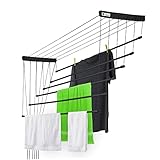 KADAX Deckenwäschetrockner, Wäschetrockner für die Decke 6, Wandtrockner mit Polyethylen bezogenen Stahlsprossen, Deckentrockner Traglast 12kg (6x110/schwarz)