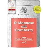 NATURE LOVE® D-Mannose Pulver mit Cranberry - 250 Gramm Pulver zum Auflösen in Wasser - 100 Tage Reichweite - mit Dosierlöffel - hochdosiert, vegan, laborgeprüft & in Deutschland produziert