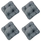 4L Textil 4er Set Stuhlkissen 40x40 mit Bändern Outdoor Kissen wetterfest Gartenstuhlauflagen UV-beständig Sitzkissen Outdoor Bodenkissen(Dunkelgrau UV, 4er Set | 45x45 cm)