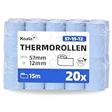 Koala Thermorollen 57mm x 15m x 12mm (20 Stück) - Kassenrollen - 57mm Thermo für Registrierkasse - Bonrollen Thermo 57mm für Bondrucker - Thermopapier – BPA Frei