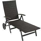 tectake 800722 Aluminium Poly Rattan Sonnenliege mit Armlehnen und Rollen, klappbar, Gartenliege mit höhenverstellbarer Rückenlehne - Diverse Farben - (Schwarz | Nr. 403250)